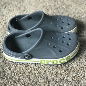 Grey and Lime Green Crocs - Men’s size 5